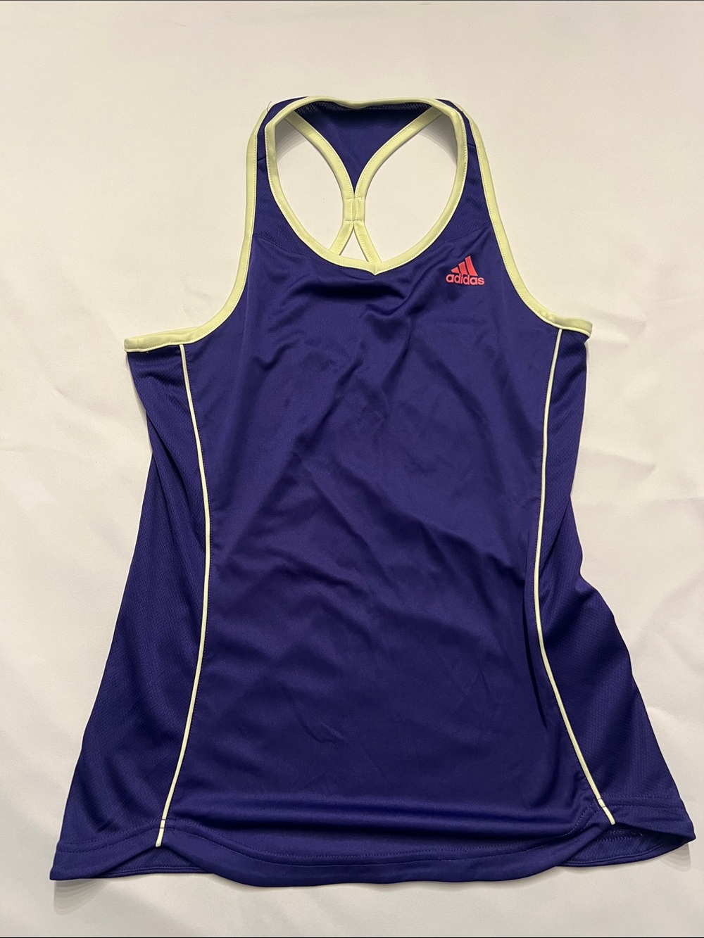 Adidas Purple Athletic Racerback Tank with Yellow Trim Like New Size Small